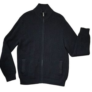 Piombo OVS Men's Large Waffle Knit Full Zip Italian Grandpa Cardigan Navy Blue